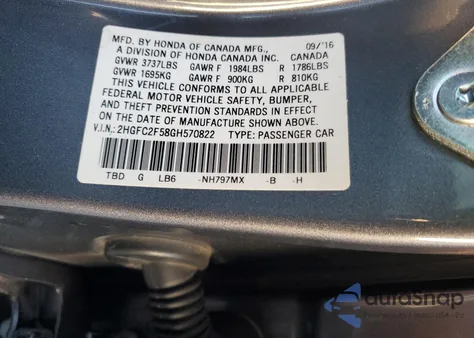 2016 Honda Civic Lx z USA, uszkodzony, nr VIN 2HGFC2F58GH570822